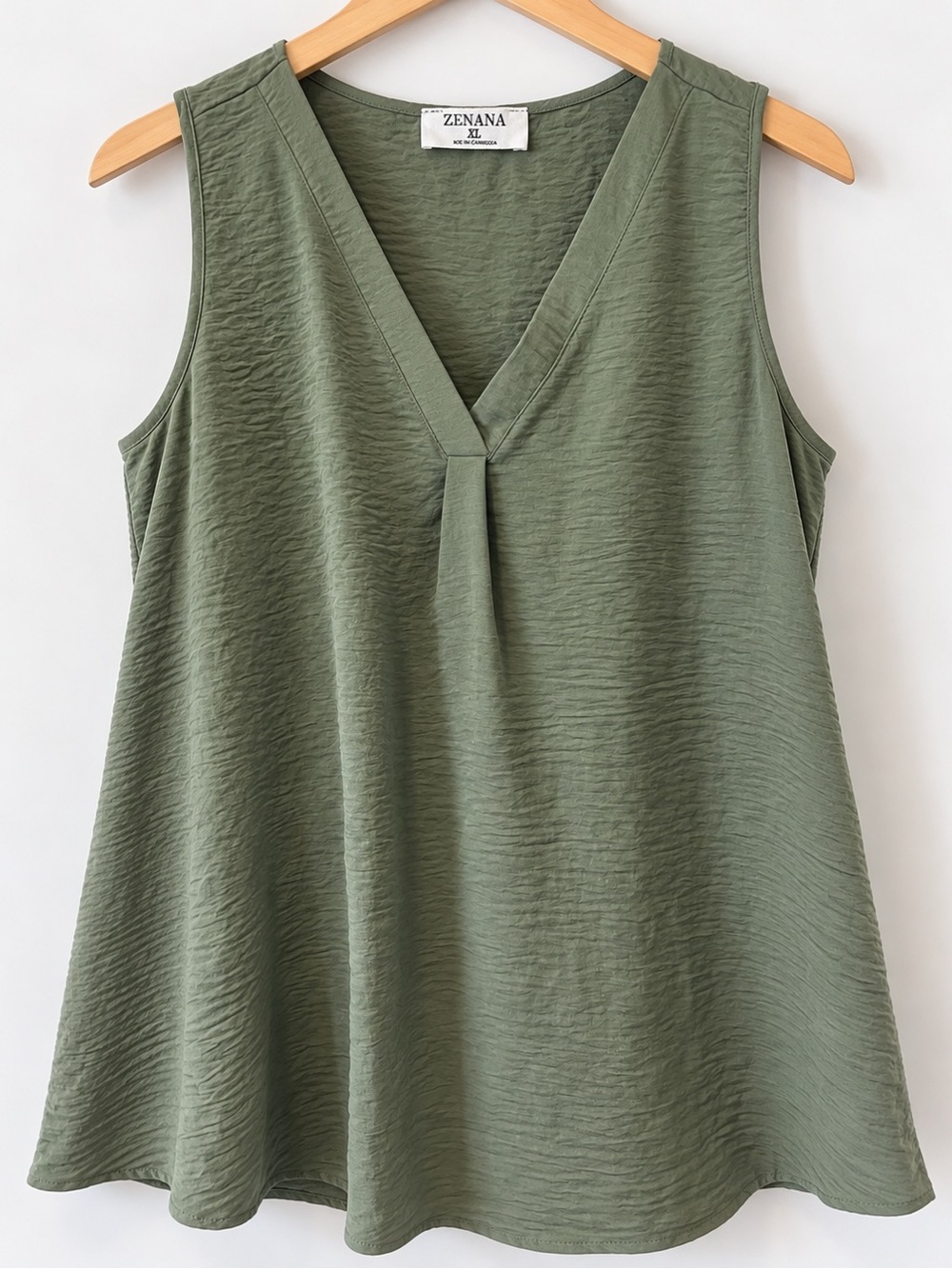 Zenana Olive Green Textured V-Neck Sleeveless Blouse Top XL